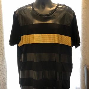 GUESS Men Shirt Black Gold Stripes Summer Fashion
